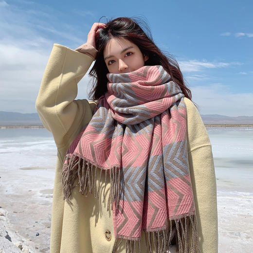 2021新款格子围巾女秋冬季中长款流苏披肩韩版保暖时尚仿羊绒围脖 商品图1