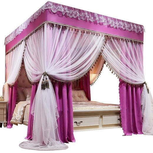 双层蚊帐1.8m床帘一体式家用欧式带支架1.5米公主风遮光床幔纹帐2 商品图4