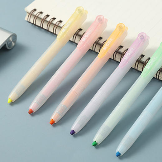 晨光单头随芯动荧光笔AHMT8801按动收缩笔形中小学生做笔记标记手账彩色记号笔 商品图1