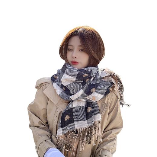 2022时尚百搭格子围巾女冬季韩版加厚保暖围脖女春秋季爱心双面仿羊绒披肩 商品图4