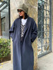 HIDEMI 深灰雾蓝简约设计感两件套腰带浴袍式澳毛长款大衣 商品缩略图4
