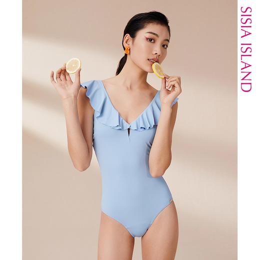 sisia2021新款时尚泳衣女夏海边显瘦遮肚性感荷叶边温泉连体泳衣 商品图0