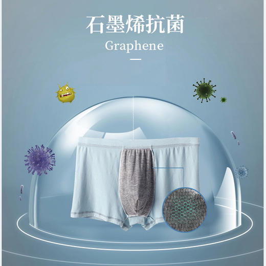 【三条装】莫代尔石墨烯男士内裤颗粒按摩男平角裤青年大码裤头 商品图1