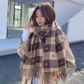 2022时尚百搭格子围巾女冬季韩版加厚保暖围脖女春秋季爱心双面仿羊绒披肩