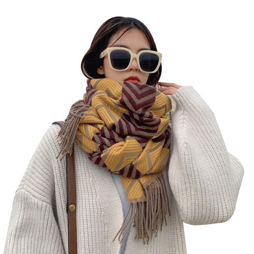 2021新款格子围巾女秋冬季中长款流苏披肩韩版保暖时尚仿羊绒围脖 商品图4