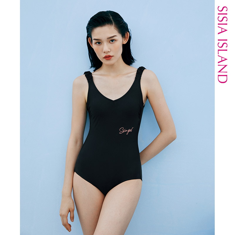 sisia2021新款游泳衣女性感时尚露背显瘦遮肚温泉连体泳衣仙女范