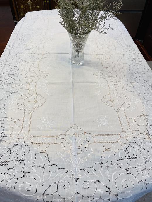 进口亚麻白色扎目抽丝桌布规格（180*270cm）仅1条，送12片餐巾（非偏远地区包邮） 商品图3
