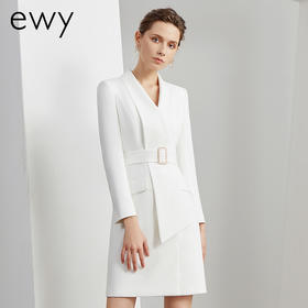 EWY白色西装裙女职业装法式时尚美业工装不规则设计轻熟风连衣裙
