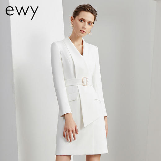 EWY白色西装裙女职业装法式时尚美业工装不规则设计轻熟风连衣裙 商品图0