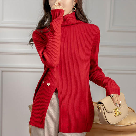 新气质高领坑条针织衫设计感小众毛衣女秋冬 RWQ6641 商品图3