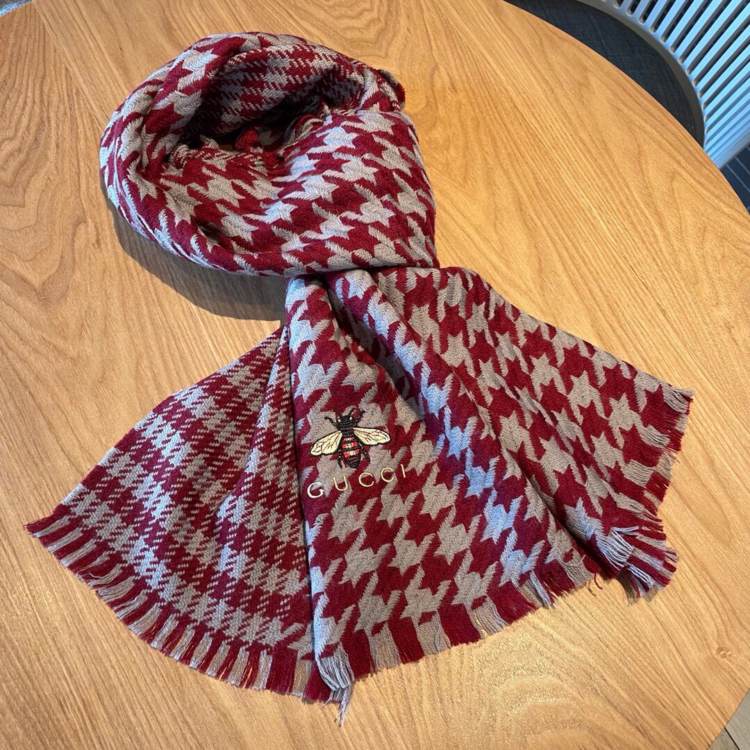 秋冬特惠90360 gucci古驰 大g家秋冬新品千鸟格羊绒围巾