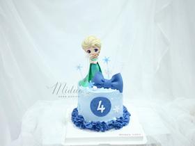 女孩款 冰雪奇缘艾莎 周岁蛋糕 蓝色蝴蝶结