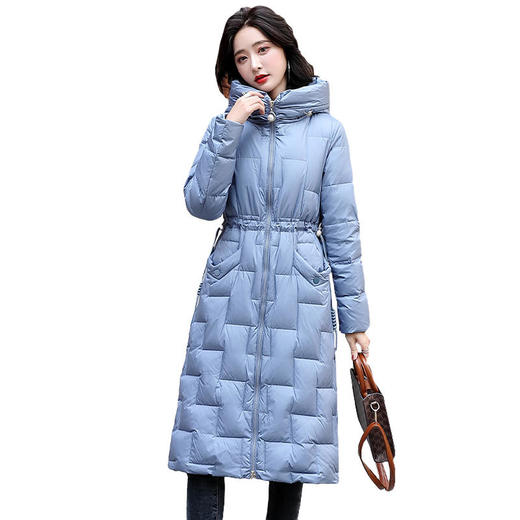 CPYY9058-1 羽绒服新款2021年女装工艺走线腰间抽绳修身连帽长款90白鸭绒 商品图4