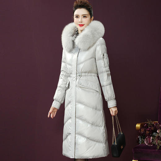 WXY-MN-8686新款轻奢优雅气质收腰狐狸毛领长款保暖90白鸭绒羽绒服外套 商品图1