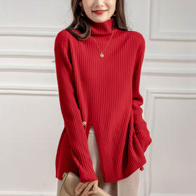 新气质高领坑条针织衫设计感小众毛衣女秋冬 RWQ6641