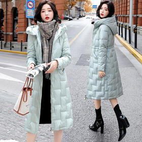 CPYY9058-1 羽绒服新款2021年女装工艺走线腰间抽绳修身连帽长款90白鸭绒