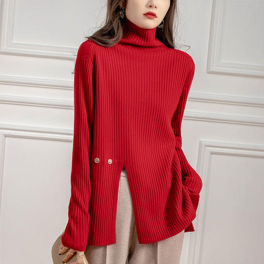 新气质高领坑条针织衫设计感小众毛衣女秋冬 RWQ6641 商品图1