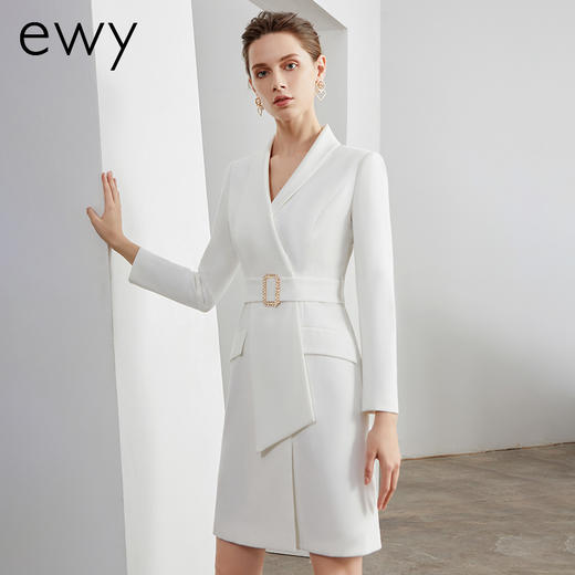 EWY白色西装裙女职业装法式时尚美业工装不规则设计轻熟风连衣裙 商品图1