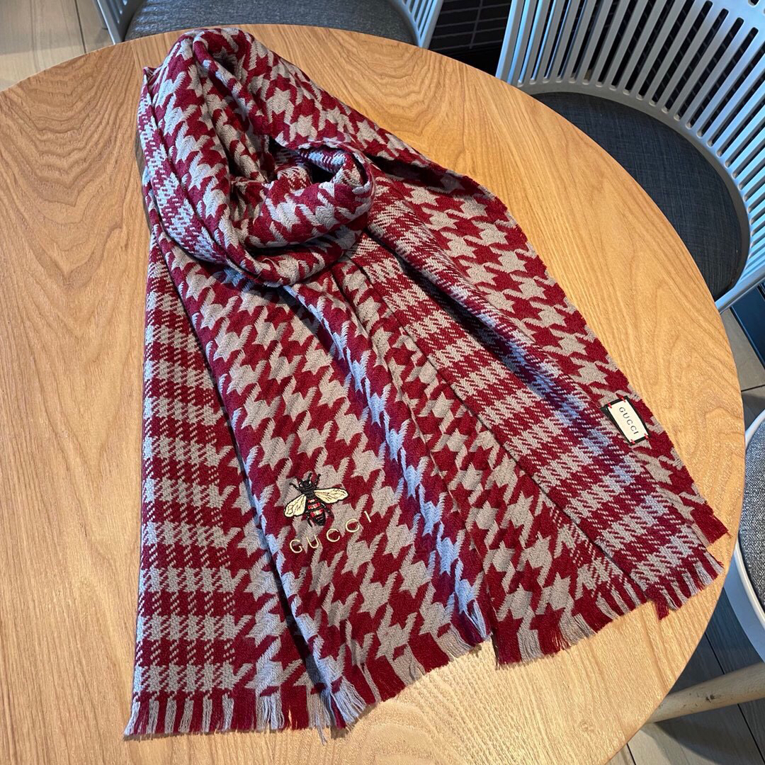 秋冬特惠90360 gucci古驰 大g家秋冬新品千鸟格羊绒围巾
