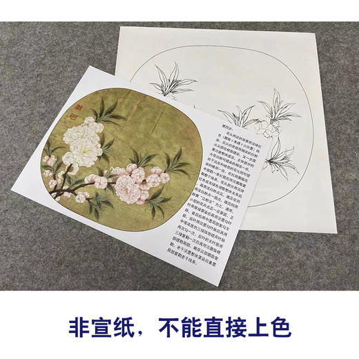 【有步骤、大彩图】李晓明工笔画白描底稿圆形小品《临宋碧桃图》桃花初学者临摹花鸟线稿KC27 商品图2