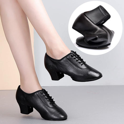 真皮拉丁舞鞋成人女士教师舞鞋中跟软底软面水兵舞鞋广场舞蹈鞋 商品图1