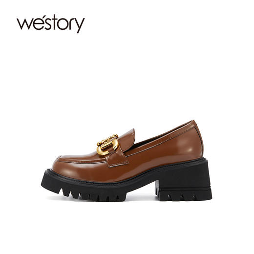 westory厚底乐福鞋增高纯色英伦风单鞋质感真皮松糕底女鞋一脚蹬S22AM54211 商品图1