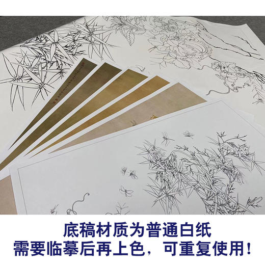 【有步骤、大彩图】李晓明工笔画白描底稿《意临宋人竹虫图轴》翠竹初学者临摹花鸟线稿KC23 商品图3