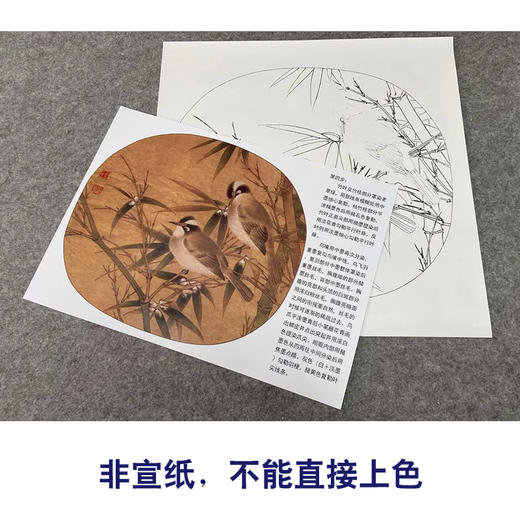 【有步骤、大彩图】李晓明工笔画白描底稿圆形小品《临宋白头丛竹图》白头翁竹子初学者临摹花鸟线稿KC26 商品图2
