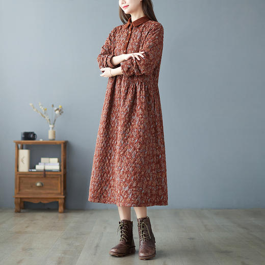 GYH  6206夹棉文艺印花舒适休闲时尚棉麻连衣裙 商品图1