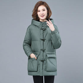 XS930209 羽绒服女2021冬季新款中长款宽松复古加厚连帽90白鸭绒羽绒服外套