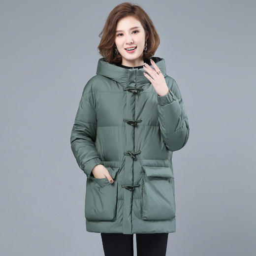 XS930209 羽绒服女2021冬季新款中长款宽松复古加厚连帽90白鸭绒羽绒服外套 商品图0