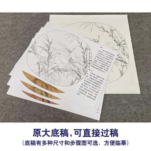 【有步骤、大彩图】李晓明工笔画白描底稿圆形小品《临宋白头丛竹图》白头翁竹子初学者临摹花鸟线稿KC26 商品图1