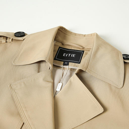 EITIE爱特爱时尚气质洋气经典翻驳领中长款英伦风双排扣风衣外套D1904333A 商品图7