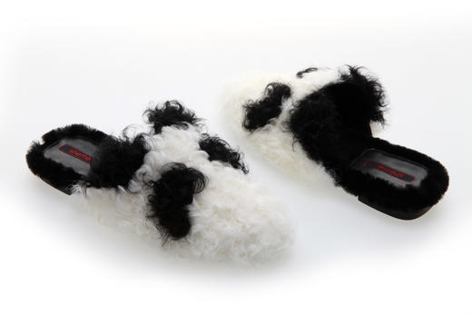 【张静初同款】sheme国宝小白4号熊猫家族系列进口羊胎卷毛拖鞋 商品图4