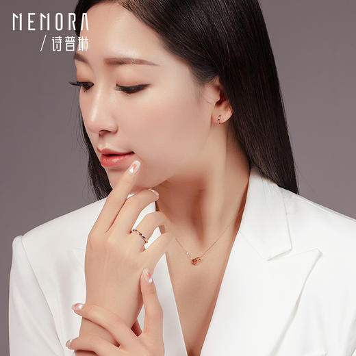 MEMORA诗普琳玫瑰色18K金原点双环套链环环相扣项链KN279301 商品图6