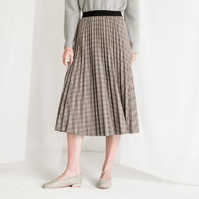 Famecoco范可儿复古格纹半身裙冬季百褶裙女士F218HA010