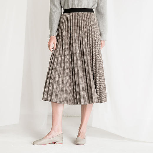 Famecoco范可儿复古格纹半身裙冬季百褶裙女士F218HA010 商品图0