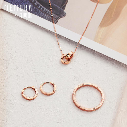 MEMORA诗普琳玫瑰色18K金原点双环套链环环相扣项链KN279301 商品图7