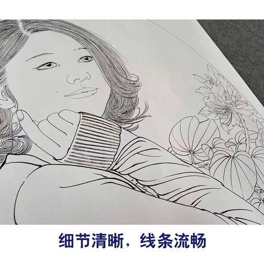 【有步骤、大彩图】盘虎杰工笔画白描底稿现代人物小品《凝香图》初学者临摹人物线稿HJ44 商品图4