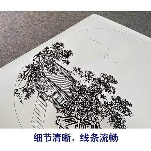 【有步骤、大彩图】李晓明工笔画白描底稿圆形小品《临宋深堂琴趣图》初学者临摹山水线稿KC20 商品图4