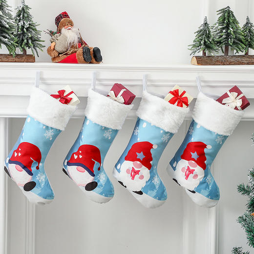 【圣诞装饰】-新款圣诞袜子礼物袋无脸老人印花袜子圣诞节装饰品 商品图0