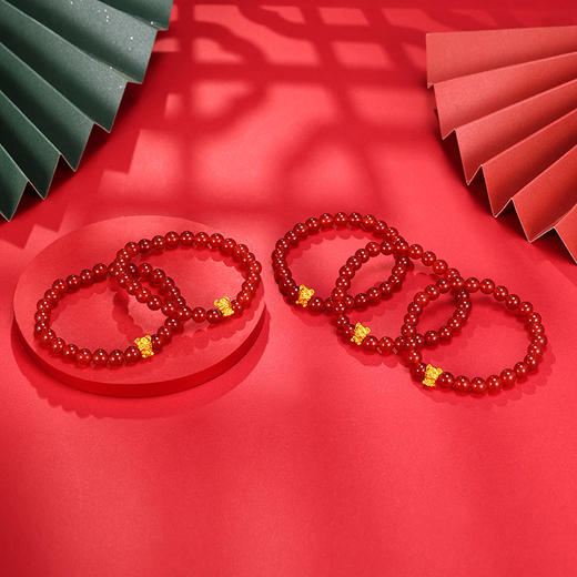 中国黄金珠宝 福虎生威 红玛瑙足金手链◆ 商品图3