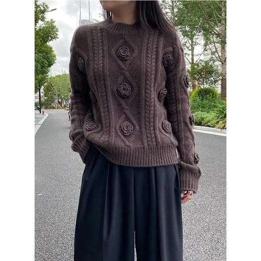 立体玫瑰钩花麻花套头毛衣女2021秋冬新款百搭慵懒风套头针织衫潮 商品图6