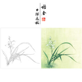 【有步骤、大彩图】李晓明工笔画白描底稿斗方小品《兰花图》初学者高清打印稿KB20