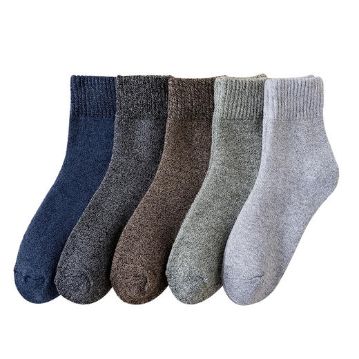 【5双装 加厚毛圈 保暖不臃肿】袜子男冬季毛圈袜加绒加厚纯色中筒袜并线毛巾袜保暖地板袜二杠袜 商品图4