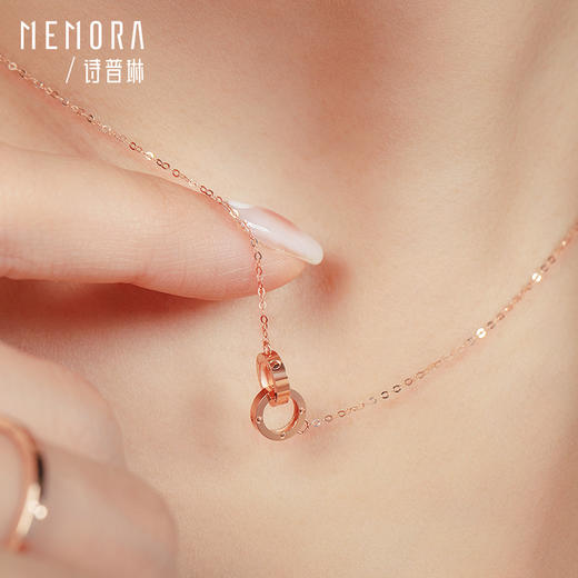 MEMORA诗普琳玫瑰色18K金原点双环套链环环相扣项链KN279301 商品图1