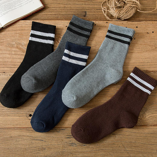 【5双装 加厚毛圈 保暖不臃肿】袜子男冬季毛圈袜加绒加厚纯色中筒袜并线毛巾袜保暖地板袜二杠袜 商品图9