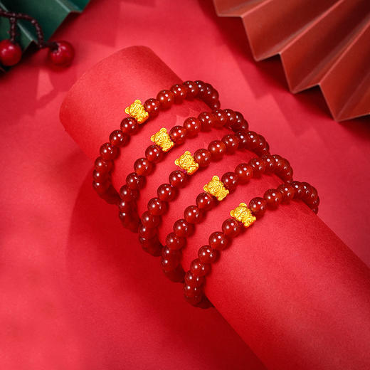 中国黄金珠宝 福虎生威 红玛瑙足金手链◆ 商品图1