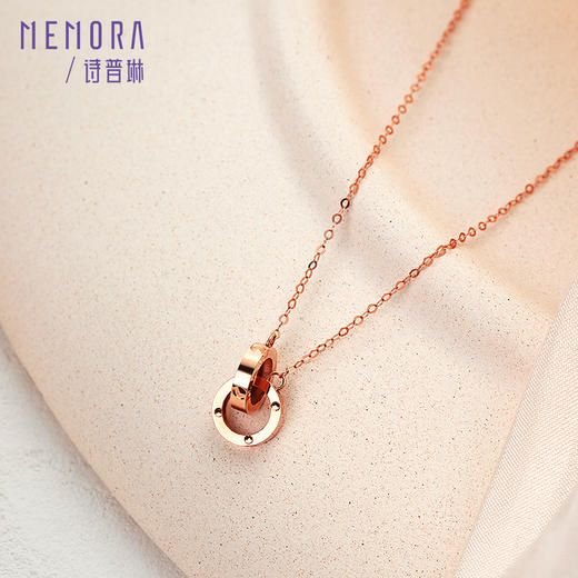 MEMORA诗普琳玫瑰色18K金原点双环套链环环相扣项链KN279301 商品图2