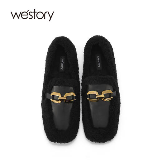 westory冬季新款真皮加绒豆豆鞋乐福鞋平底外穿一脚蹬懒人鞋女S22AM54381 商品图2
